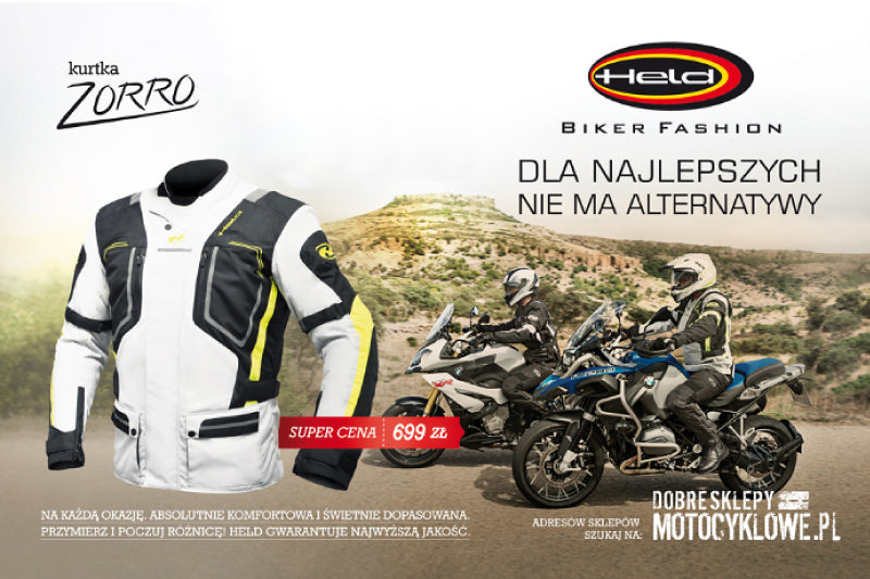 reklama kurtki Held Zorro, wizerunek kurtki i motocyklistów