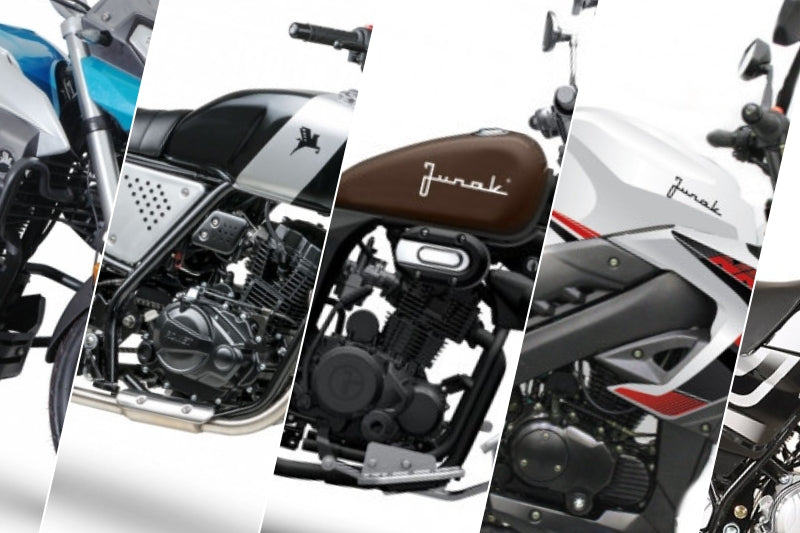 Kolaż złożony z kilku fragmentów motocykli 125 ccm różnych marek