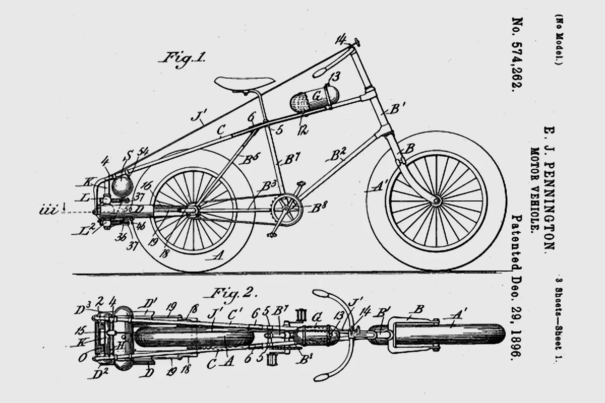 obrazek ilustruje koncepcję pierwszego motocykla