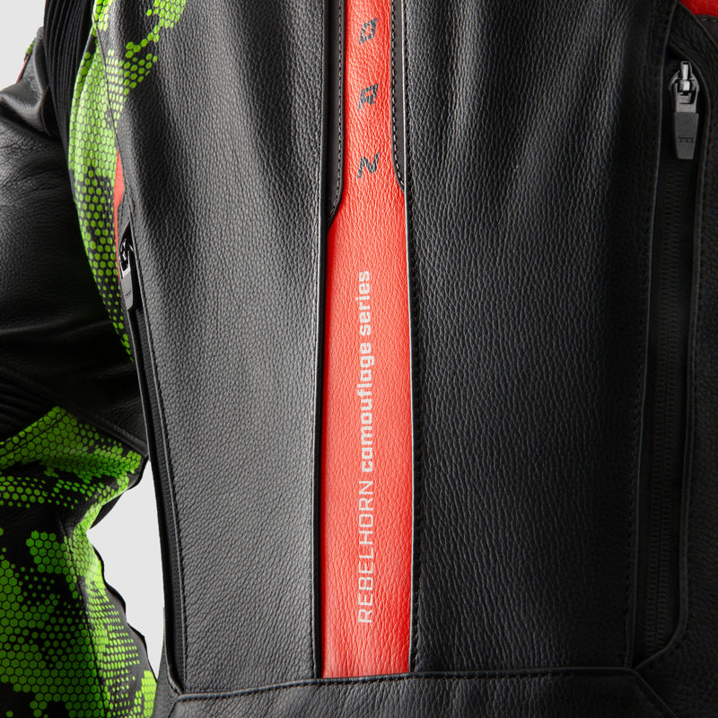Kurtka motocyklowa skórzana Rebelhorn Veloce Camo Black Green Fluo Red 32 330371_ZAL763798.jpg
