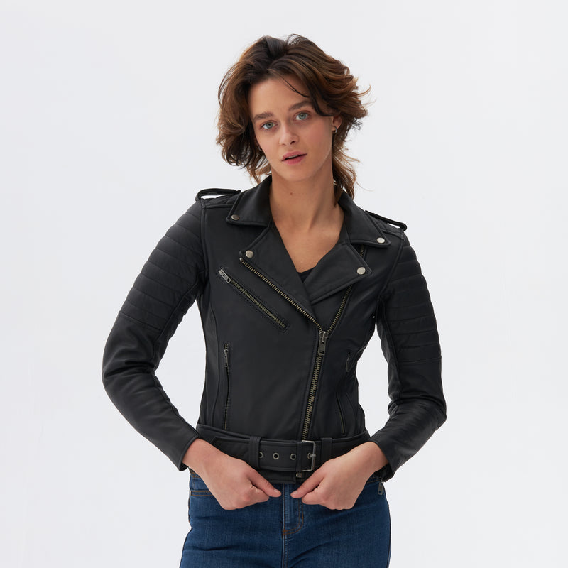 Kurtka Motocyklowa Skórzana Damska Ozone Ramones Modern Matt Black 19 234479_ZAL679893.jpg