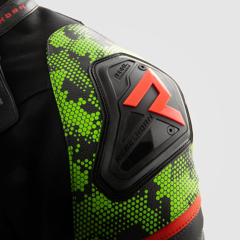 Kurtka motocyklowa skórzana Rebelhorn Veloce Camo Black Green Fluo Red 38 330371_ZAL763825.jpg