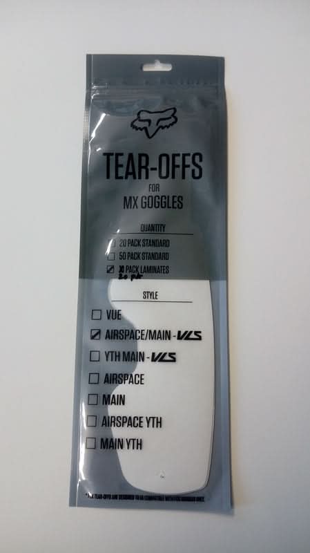 ZRYWKI TEAR-OFF DO GOGLI FOX AIRSPACE/MAIN 2 LAMINOWANE 20PK CLEAR 1