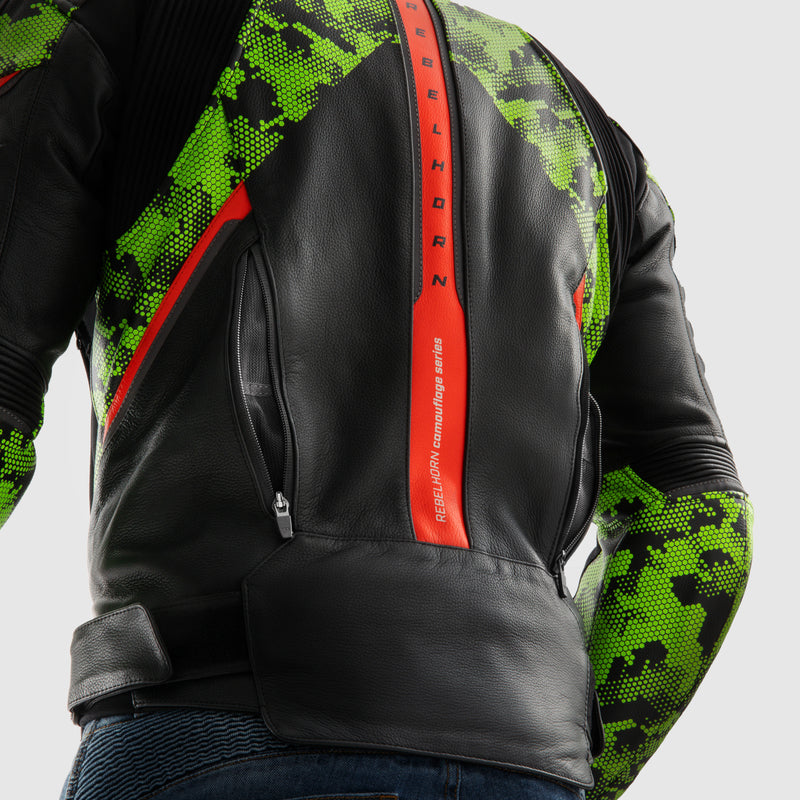 Kurtka motocyklowa skórzana Rebelhorn Veloce Camo Black Green Fluo Red 18 330371_ZAL763735.jpg