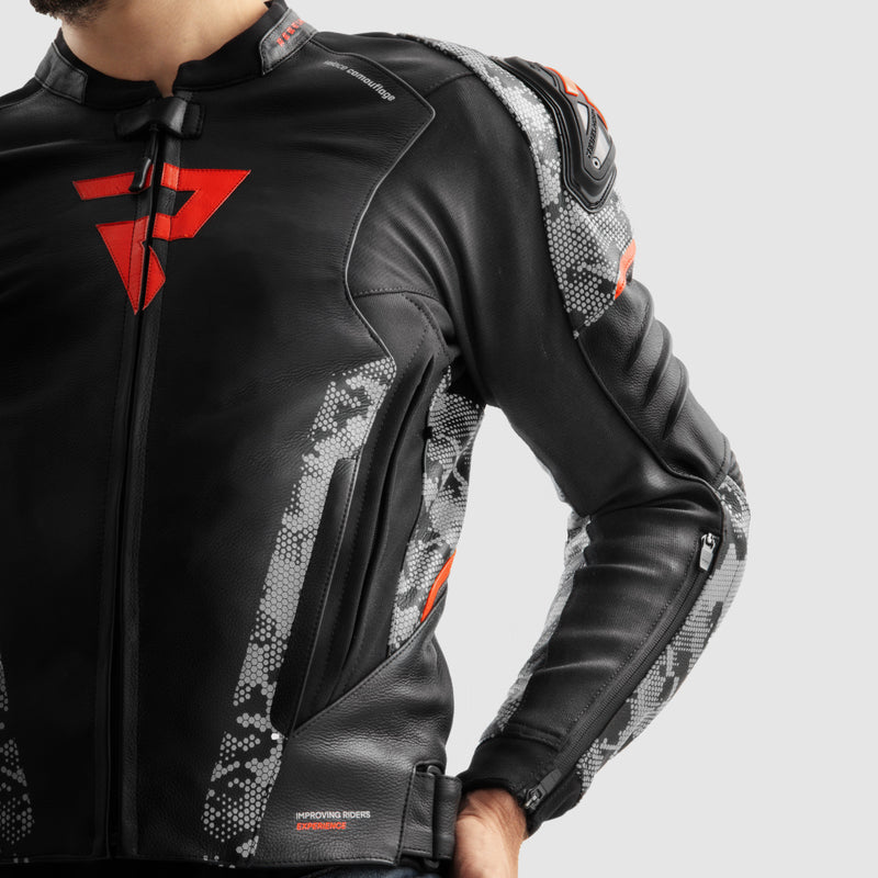 Kurtka motocyklowa skórzana Rebelhorn Veloce Camo Black Grey Fluo Red 24 330480_ZAL763501.jpg