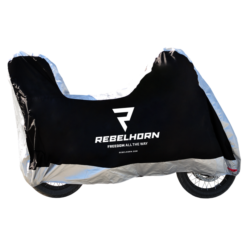 POKROWIEC NA MOTOCYKL REBELHORN COVER 2 Z MIEJSCEM NA KUFER BLACK SILVER M 1