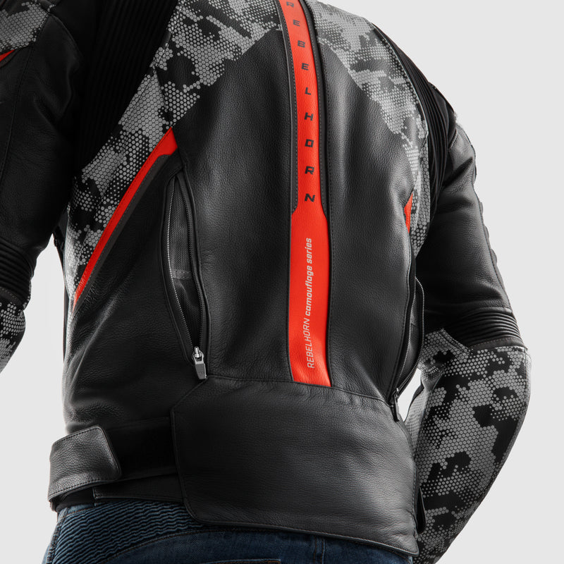 Kurtka motocyklowa skórzana Rebelhorn Veloce Camo Black Grey Fluo Red 18 330480_ZAL763474.jpg