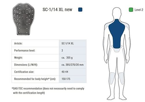 OCHRANIACZ PLECÓW SAS-TEC LEVEL 2 BLACK XL (1 SZT.) 385/270/20MM 1