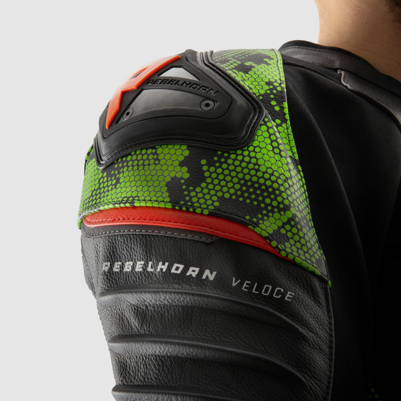 Kurtka motocyklowa skórzana Rebelhorn Veloce Camo Black Green Fluo Red 36 330371_ZAL763816.jpg