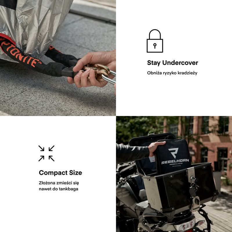POKROWIEC NA MOTOCYKL REBELHORN COVER 2 Z MIEJSCEM NA KUFER BLACK SILVER M 13