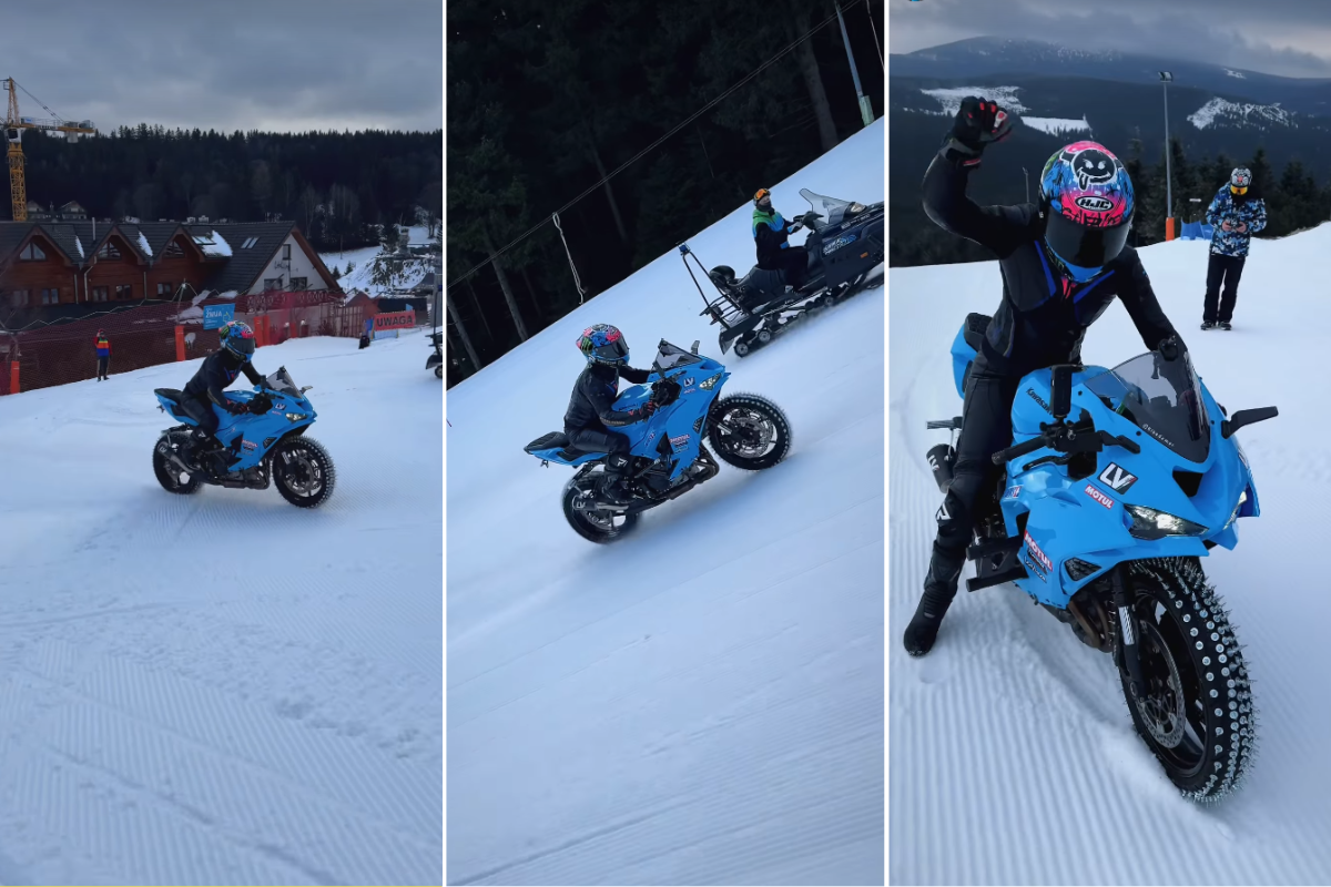 Magdalena Plich jako pierwsza osoba w historii wjechała zimą motocyklem na szczyt góry