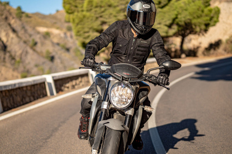 a motocyclist in rebelhorn brutale motocycle jacket