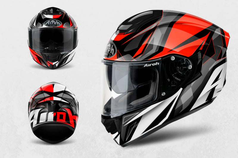 kolaż 3 zdjęć czerwono-czarnego sportowego integralnego kasku motocyklowe airoh st 501