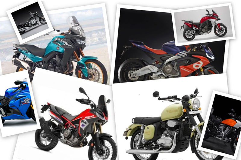 Kolaż zdjęć różnych motocykli w losowej konfiguracji