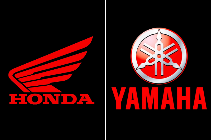 logo Honda i Yamaha na czarnym tle w kolorze czerwonym