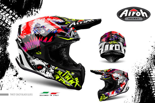 Kask motocyklowy marki Airoh. Kask zaprezentowany w trzech rzutach tył i bok lewy i prawy